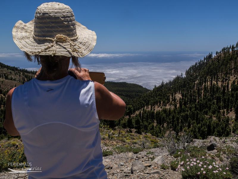 Eine Wanderin im Teide Park blick auf die Wolkende